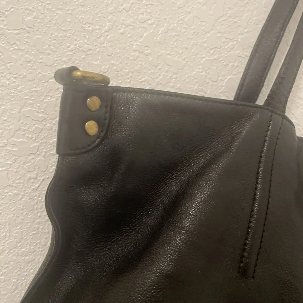 Lucky Brand Tote Black Leather Shoulder Bag Purse Handbag Large